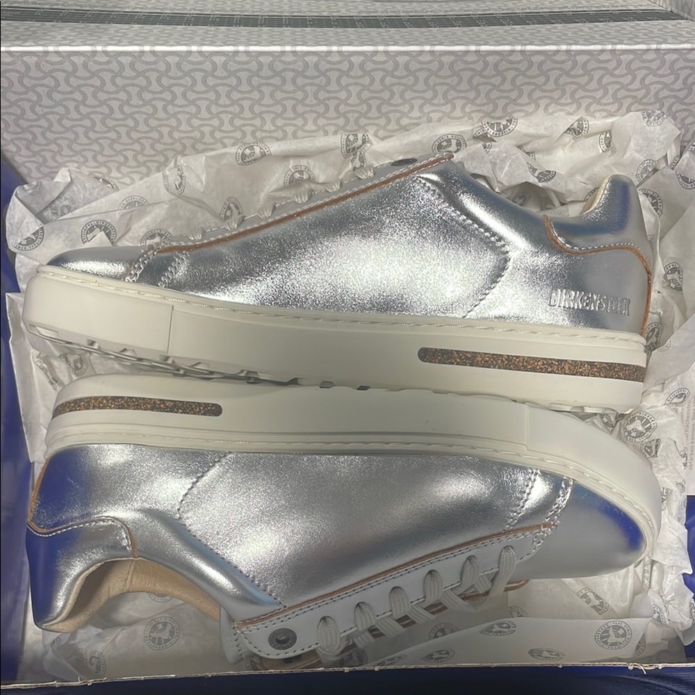 Birkenstock Metallic Silver Low-Top Sneakers